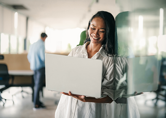young woman using ai for work
